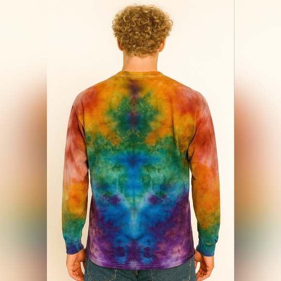 Rainbow Lion Back Adult Medium Long Sleeve Tie Dye Tee - Picture 2 of 7